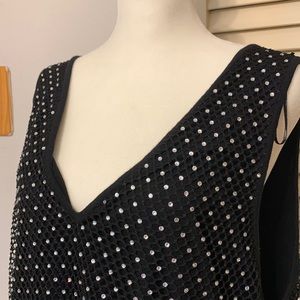 Black double v-neck tank top with rhinestones